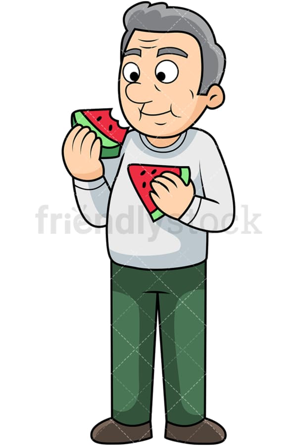 Old man enjoying watermelon. PNG - JPG and vector EPS. Image isolated on transparent background.