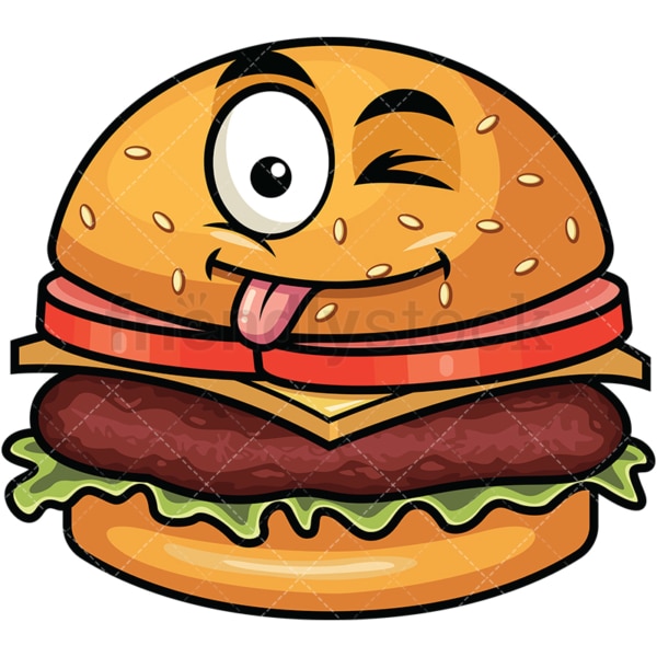 Winking tongue out hamburger emoticon. PNG - JPG and vector EPS file formats (infinitely scalable). Image isolated on transparent background.
