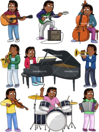 Black woman playing musical instruments. PNG - JPG and vector EPS file formats (infinitely scalable). Images isolated on transparent background.