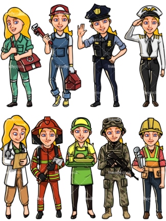 Caucasian woman professions. PNG - JPG and vector EPS file formats (infinitely scalable). Images isolated on transparent background.