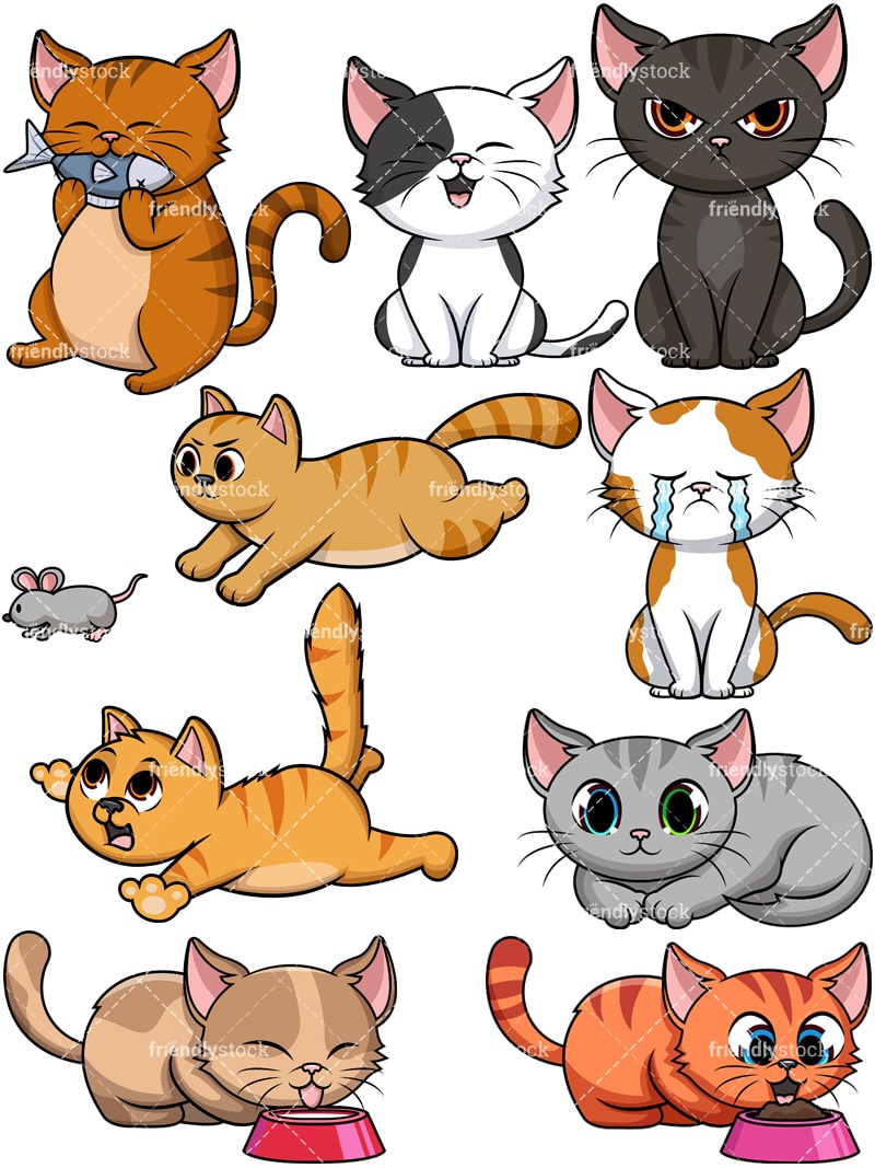 Cute Cats Cartoon Vector Clipart 