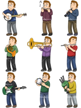 Guy playing musical instruments. PNG - JPG and vector EPS file formats (infinitely scalable). Images isolated on transparent background.