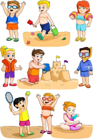 Kids at the beach. PNG - JPG and vector EPS file formats (infinitely scalable). Image isolated on transparent background.