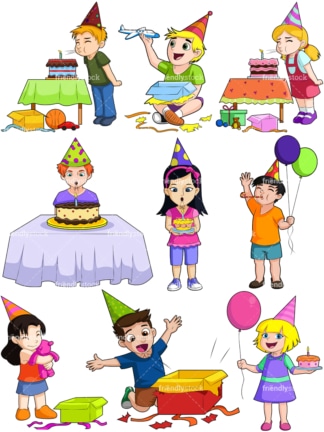 Kids celebrating birthdays. PNG - JPG and vector EPS file formats (infinitely scalable). Image isolated on transparent background.