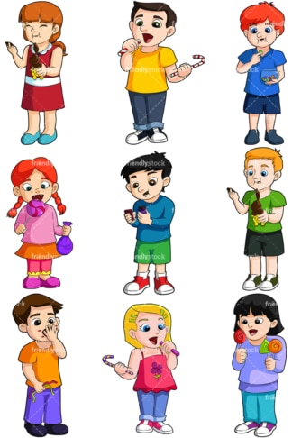 Kids eating candy. PNG - JPG and vector EPS file formats (infinitely scalable). Image isolated on transparent background.