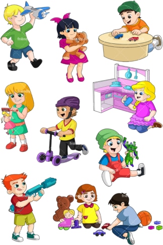 Kids playing with toys. PNG - JPG and vector EPS file formats (infinitely scalable). Image isolated on transparent background.