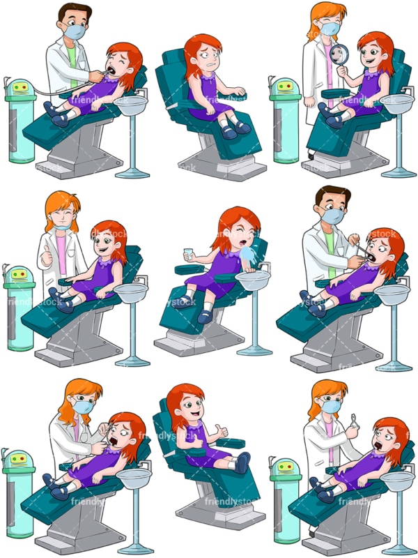 Little girl at the dentist. PNG - JPG and vector EPS file formats (infinitely scalable). Image isolated on transparent background.