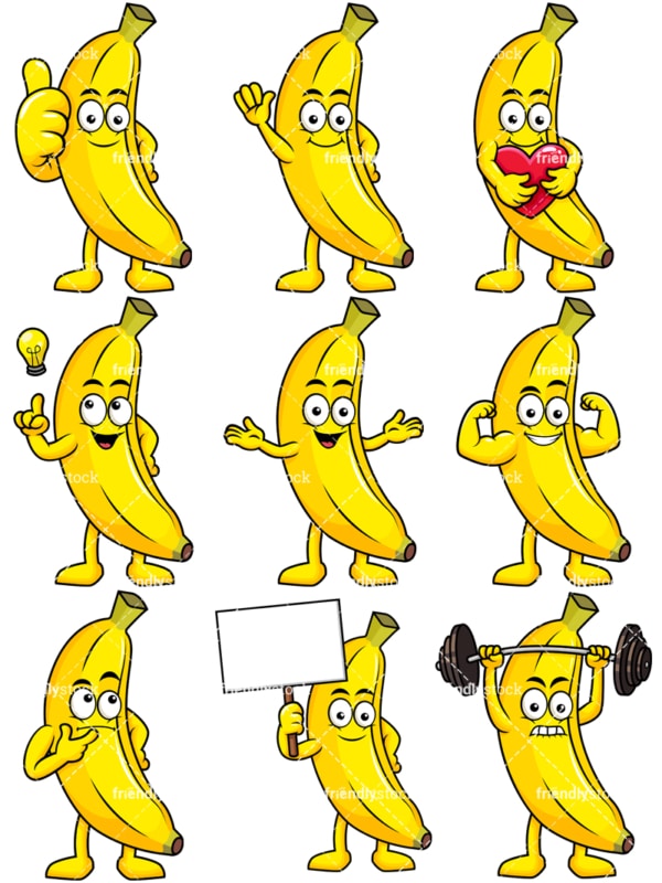 Mascot banana cartoon character. PNG - JPG and vector EPS file formats (infinitely scalable). Image isolated on transparent background.