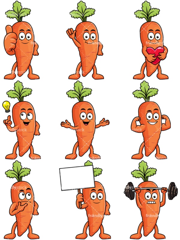 Mascot carrot cartoon character. PNG - JPG and vector EPS file formats (infinitely scalable). Image isolated on transparent background.