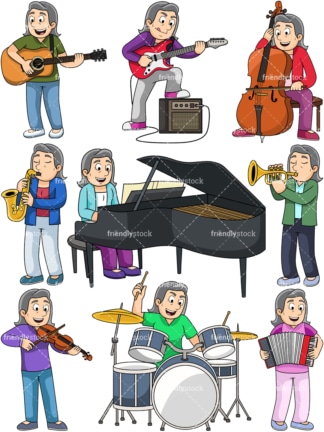 Old woman playing musical instruments. PNG - JPG and vector EPS file formats (infinitely scalable). Images isolated on transparent background.