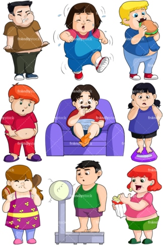 Overweight kids. PNG - JPG and vector EPS file formats (infinitely scalable). Images isolated on transparent background.