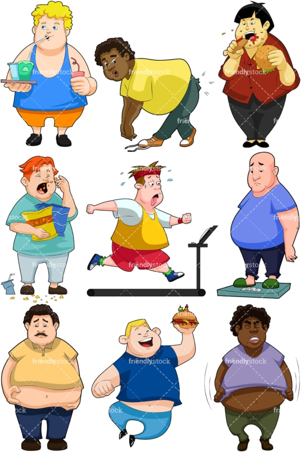 Fat men collection. PNG - JPG and vector EPS file formats (infinitely scalable). Image isolated on transparent background.