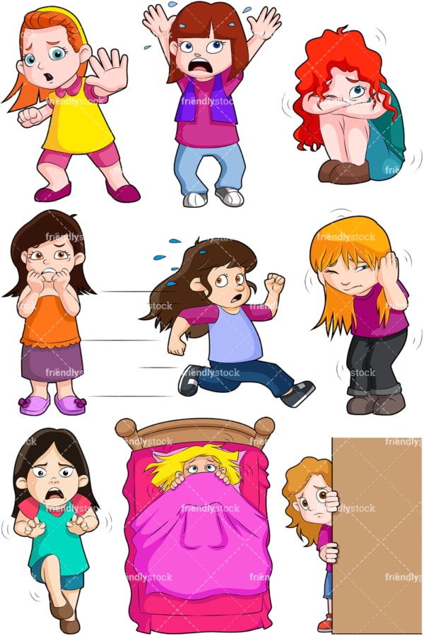 Scared little girls. PNG - JPG and vector EPS file formats (infinitely scalable). Image isolated on transparent background.