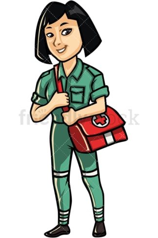 Asian female paramedic. PNG - JPG and vector EPS file formats (infinitely scalable). Image isolated on transparent background.
