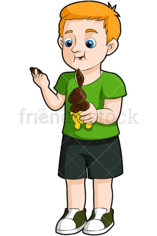 Boy eating chocolate bunny. PNG - JPG and vector EPS (infinitely scalable). Image isolated on transparent background.
