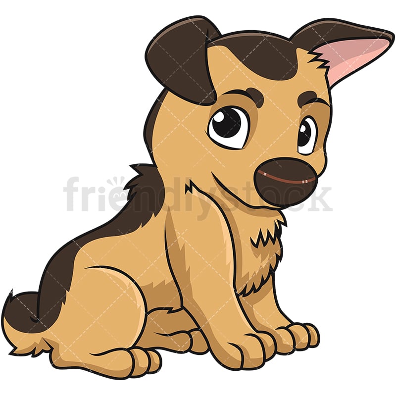Cute German Shepherd Puppy Cartoon Vector Clipart