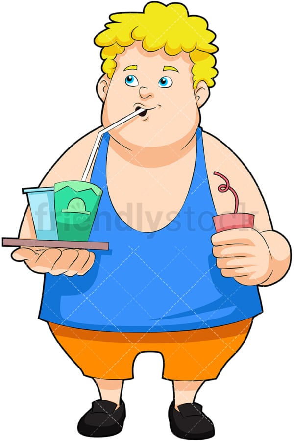 Overweight man enjoying soft drinks. PNG - JPG and vector EPS (infinitely scalable). Image isolated on transparent background.