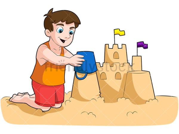 Little boy building sandcastle. PNG - JPG and vector EPS (infinitely scalable). Image isolated on transparent background.
