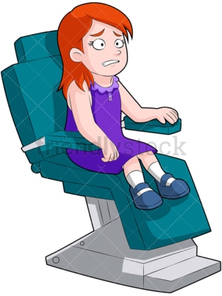 Little girl fidgeting in dentist chair. PNG - JPG and vector EPS (infinitely scalable). Image isolated on transparent background.