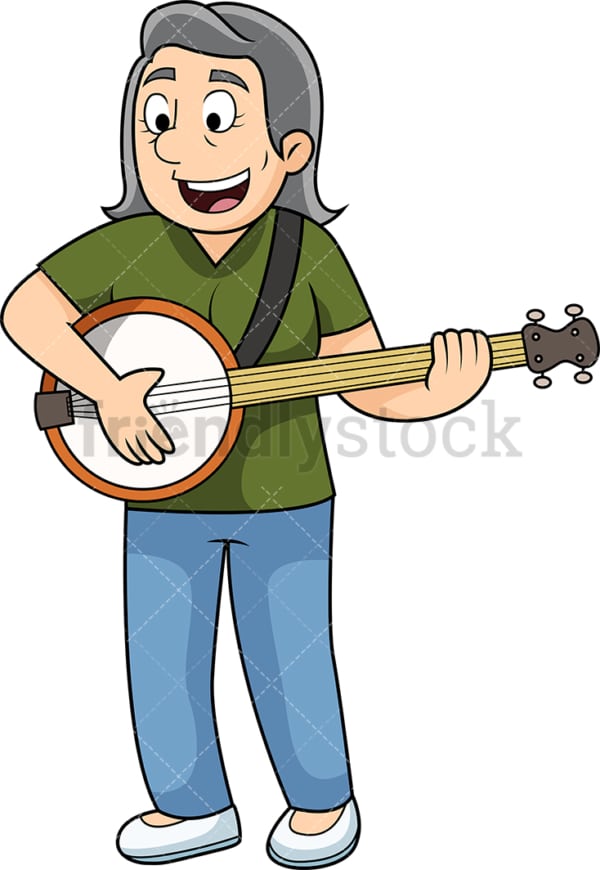 Old woman playing the banjo. PNG - JPG and vector EPS file formats (infinitely scalable). Image isolated on transparent background.