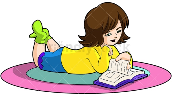 Little girl reading a book. PNG - JPG and vector EPS (infinitely scalable). Image isolated on transparent background.