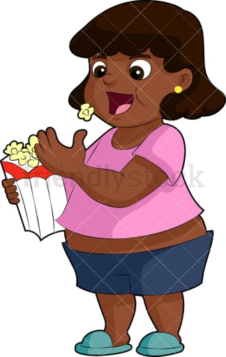 Fat black girl eating popcorn. PNG - JPG and vector EPS file formats (infinitely scalable). Image isolated on transparent background.