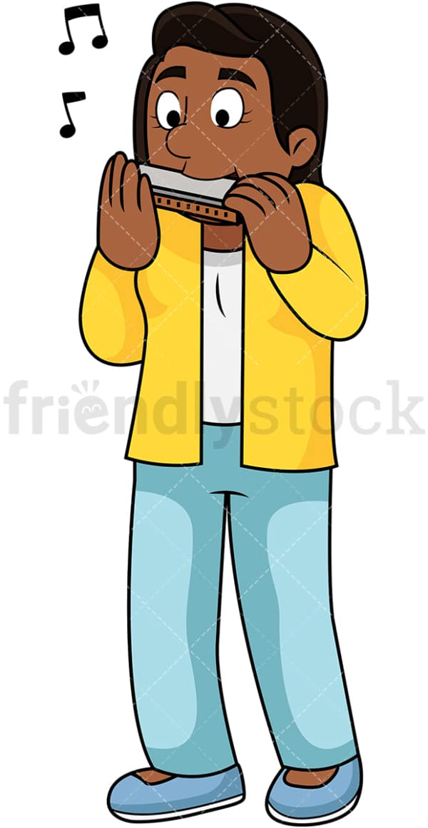Black woman playing harmonica. PNG - JPG and vector EPS file formats (infinitely scalable). Image isolated on transparent background.
