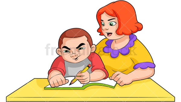 Boy not wanting to do homework. PNG - JPG and vector EPS (infinitely scalable). Image isolated on transparent background.