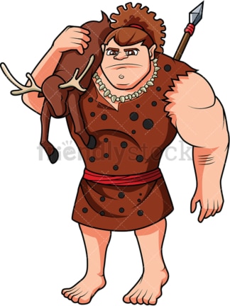 Caveman carrying a deer he hunted for food. PNG - JPG and vector EPS (infinitely scalable). Image isolated on transparent background.