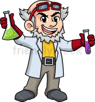 Mad alchemist holding vials. PNG - JPG and vector EPS (infinitely scalable). Image isolated on transparent background.