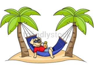 Dog cartoon character relaxing on hammock. PNG - JPG and vector EPS (infinitely scalable). Image isolated on transparent background.