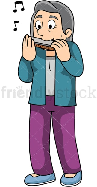 Old woman playing harmonica. PNG - JPG and vector EPS file formats (infinitely scalable). Image isolated on transparent background.