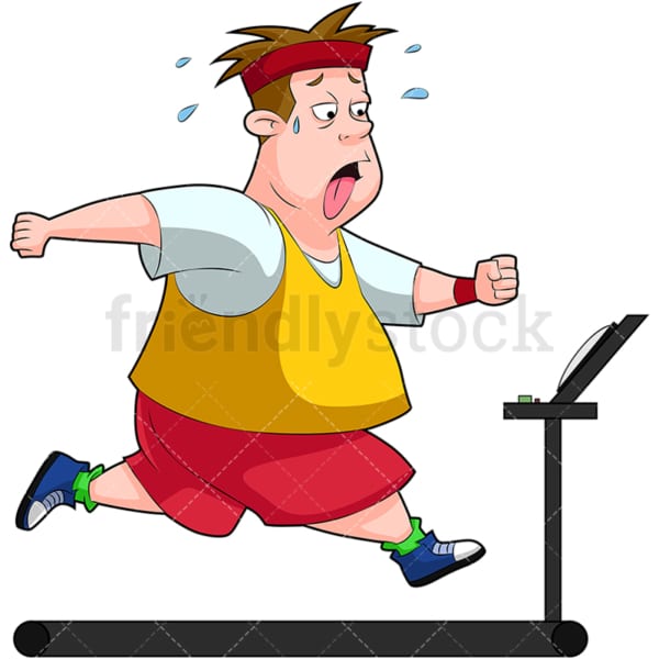 Fat man working out on treadmill. PNG - JPG and vector EPS (infinitely scalable). Image isolated on transparent background.