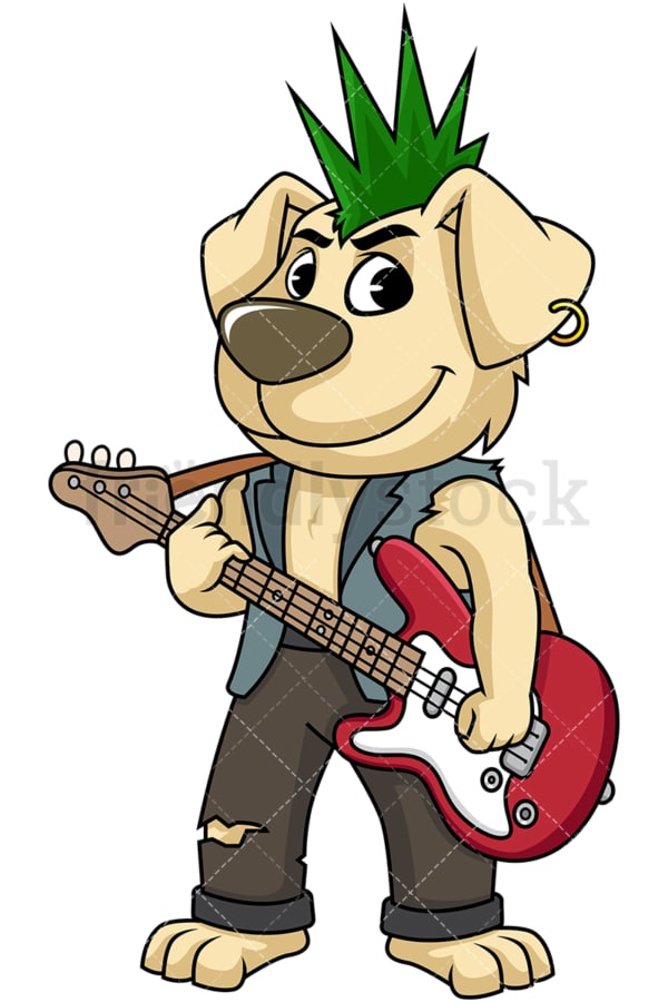 パンクロック犬ギター漫画ベクトルクリップアートを再生 Friendlystock