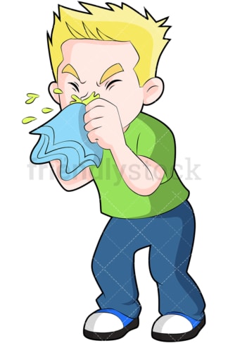 Ill little kid blowing nose. PNG - JPG and vector EPS (infinitely scalable). Image isolated on transparent background.