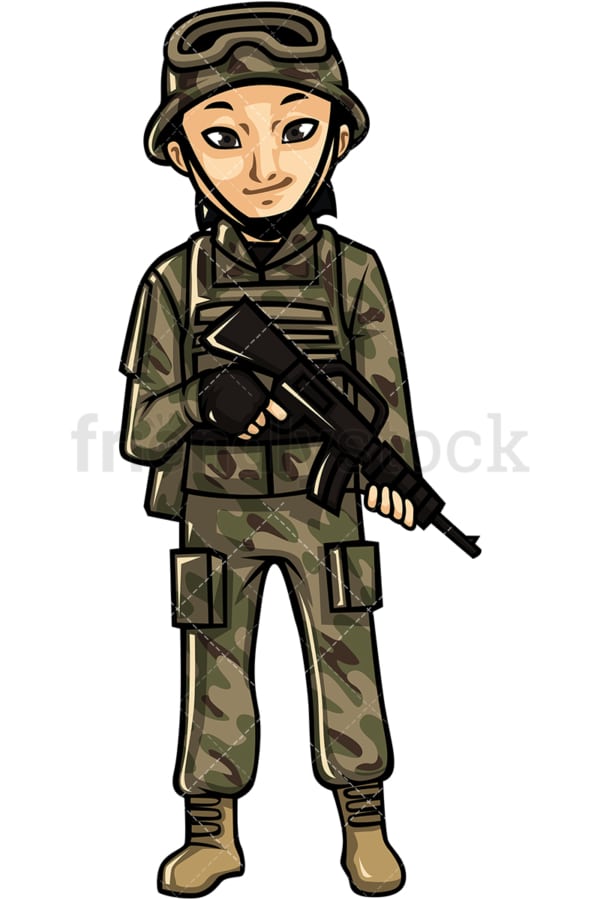 Asian female soldier. PNG - JPG and vector EPS file formats (infinitely scalable). Image isolated on transparent background.