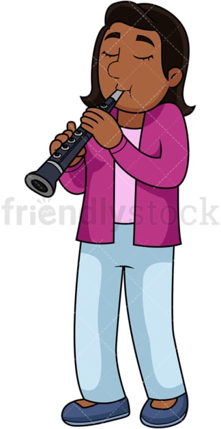 Black woman playing clarinet. PNG - JPG and vector EPS file formats (infinitely scalable). Image isolated on transparent background.