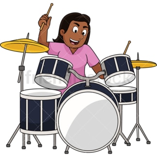 Black woman playing drums. PNG - JPG and vector EPS file formats (infinitely scalable). Image isolated on transparent background.