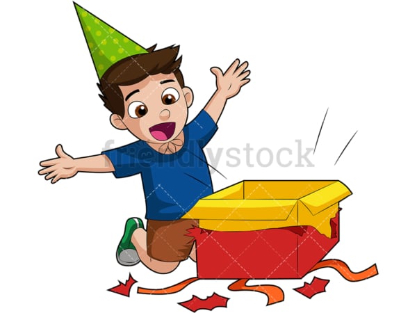 少年オープニング誕生日プレゼント漫画ベクトルクリップアート Friendlystock