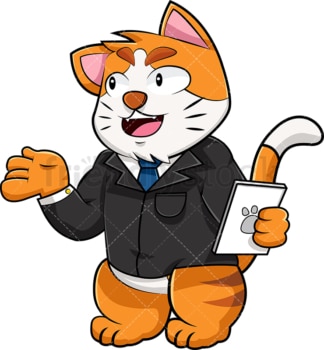 Business cat giving presentation. PNG - JPG and vector EPS (infinitely scalable). Image isolated on transparent background.