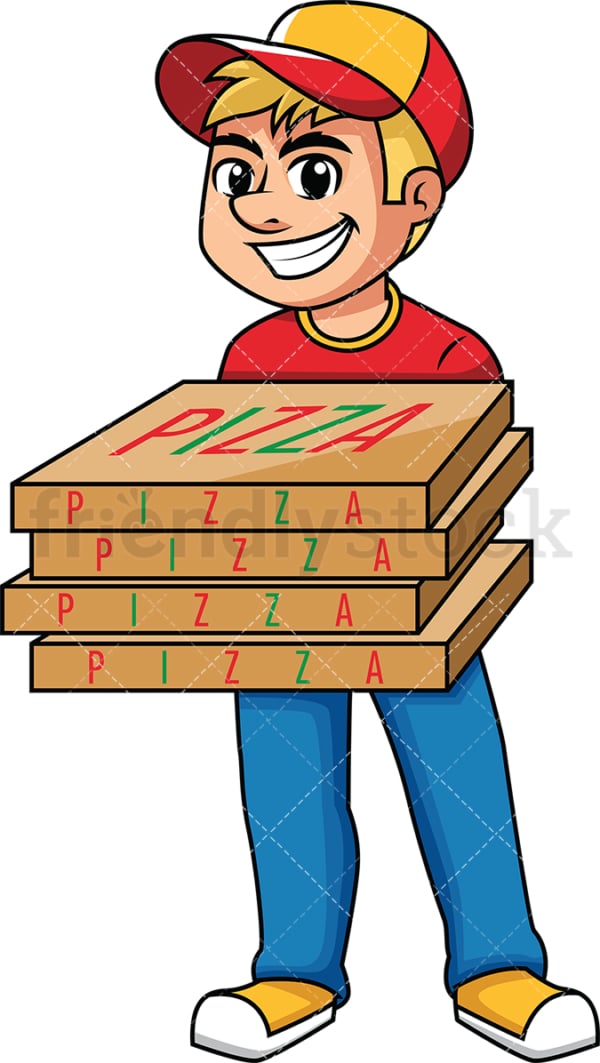 Delivery man holding pizza boxes. PNG - JPG and vector EPS (infinitely scalable). Image isolated on transparent background.