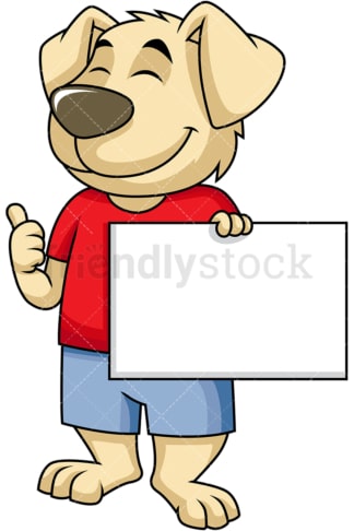 Dog cartoon character holding blank sign. PNG - JPG and vector EPS (infinitely scalable). Image isolated on transparent background.