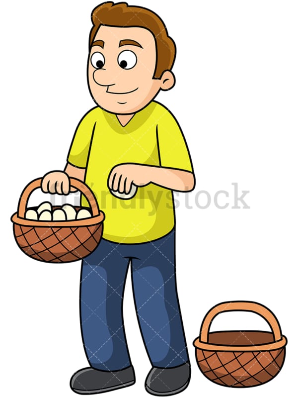 Man putting all eggs in one basket. PNG - JPG and vector EPS file formats (infinitely scalable). Image isolated on transparent background.