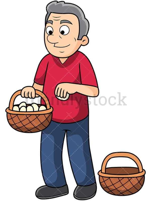 Old man putting all eggs in one basket. PNG - JPG and vector EPS file formats (infinitely scalable). Image isolated on transparent background.