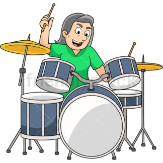 Old woman playing drums. PNG - JPG and vector EPS file formats (infinitely scalable). Image isolated on transparent background.