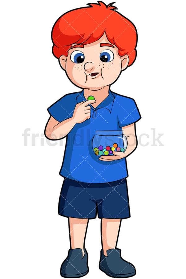Redhead boy eating chocolates. PNG - JPG and vector EPS (infinitely scalable). Image isolated on transparent background.