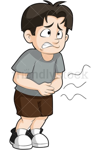 Ill boy with stomach pain. PNG - JPG and vector EPS (infinitely scalable). Image isolated on transparent background.