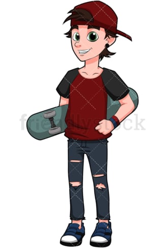 Cool kid carrying skateboard. PNG - JPG and vector EPS (infinitely scalable). Image isolated on transparent background.