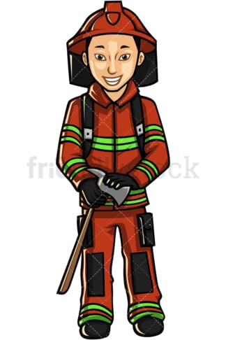 Asian male firefighter. PNG - JPG and vector EPS file formats (infinitely scalable). Image isolated on transparent background.