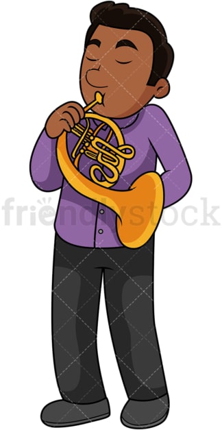 Black guy playing the french horn. PNG - JPG and vector EPS file formats (infinitely scalable). Image isolated on transparent background.